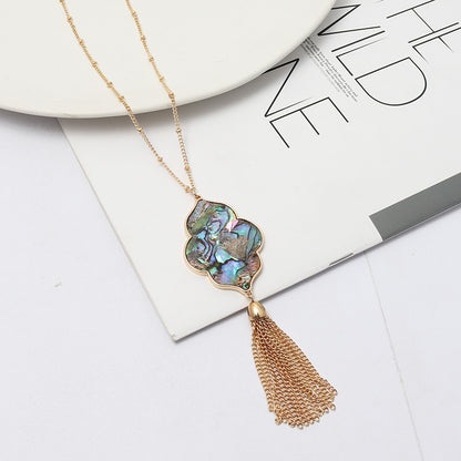 Abalone Shell Leopard Pattern Tassel Necklace