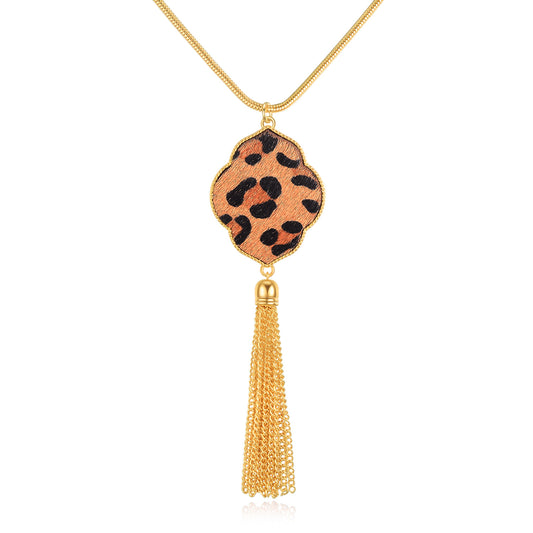 Accessories Horsehair Leopard Print Flower Tassel Necklace