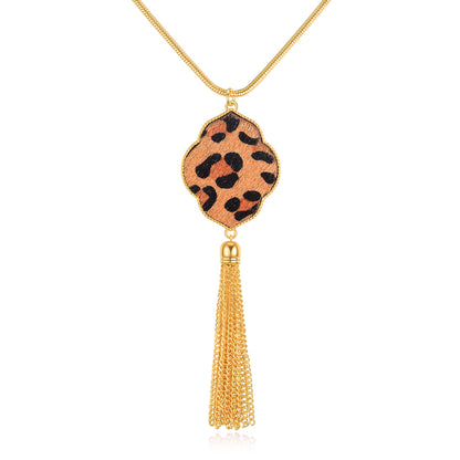 Accessories Horsehair Leopard Print Flower Tassel Necklace