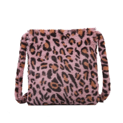 Leopard print plush crossbody bag