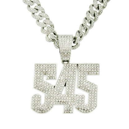 Hip-hop Full Diamond Three-dimensional Number Pendant Necklace For Men