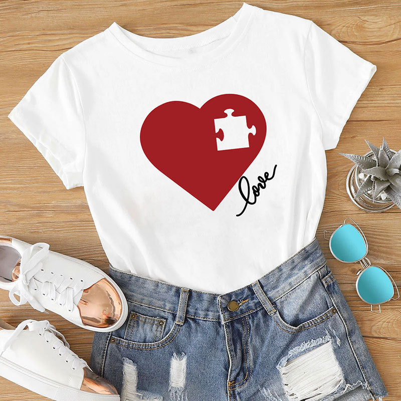 Valentine's Day Creative Puzzle Heart Printing Mother-daughter Matching Outfit Top