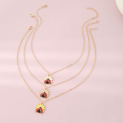 Children's Jewelry Pastoral Style Flower Ladybug Necklace Cute Cartoon Seven-spot Ladybug Pendant