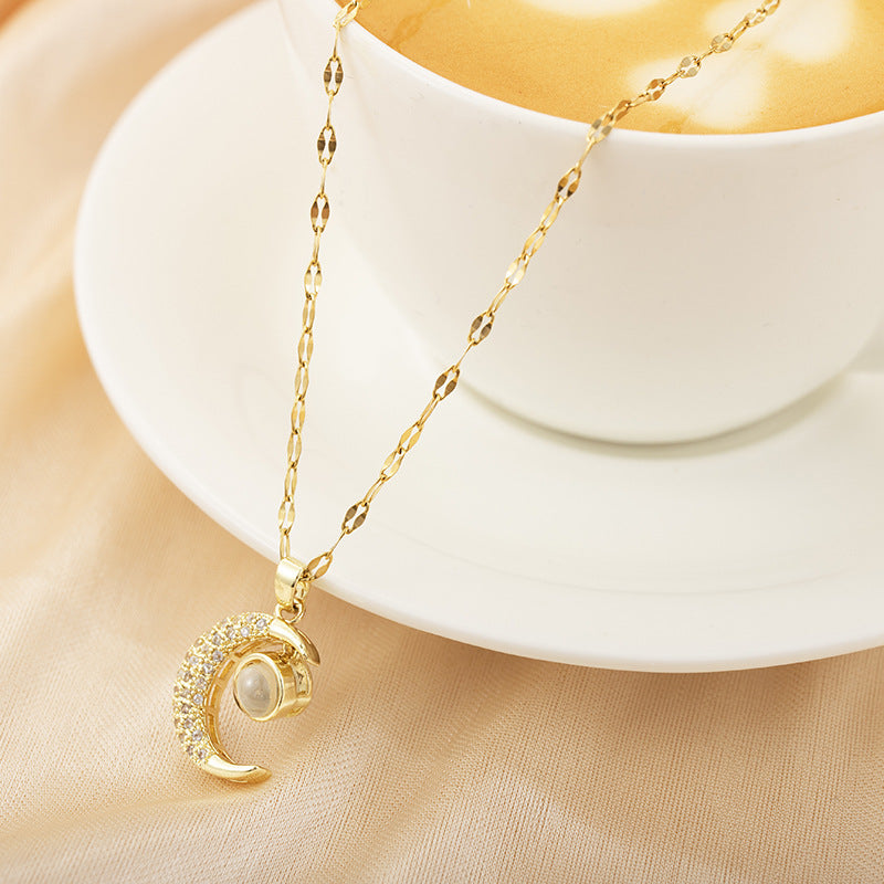 A Hundred Languages I Love You Projection Necklace Full Of Diamond Clavicle Chain