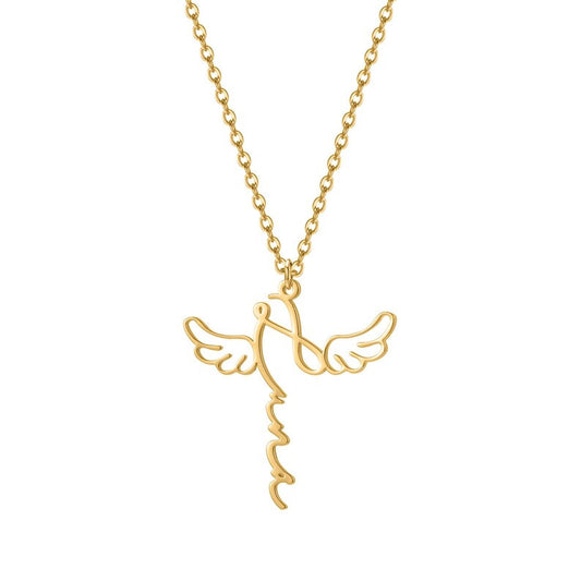 Hollowed Out Angel Wings Name Necklace
