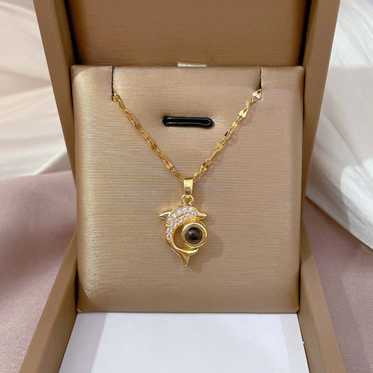 Light Luxury Dolphin Projection Stone Necklace