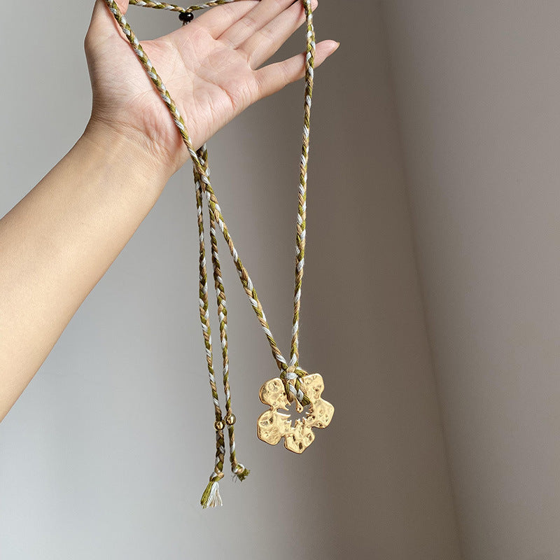 Gold Hibiscus Rosa-sinensis Pendant Necklace For Women