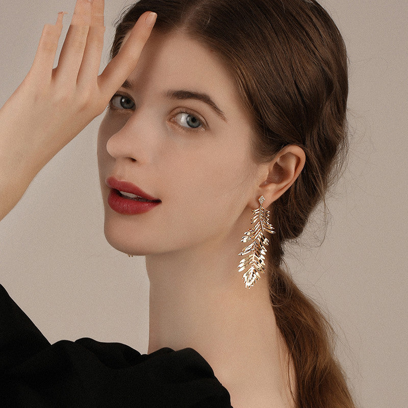 Palm Leaf Big Tassel Earrings European And American Exaggerated Earrings