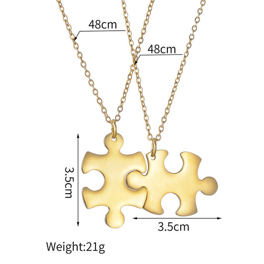 Stainless Steel Glossy Couple Puzzle Pendant Necklace