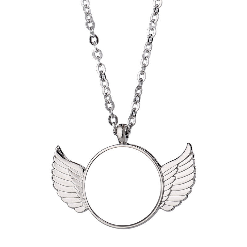 Heat Transfer Pendant Angel Wings Flat Necklace