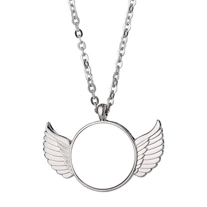Heat Transfer Pendant Angel Wings Flat Necklace