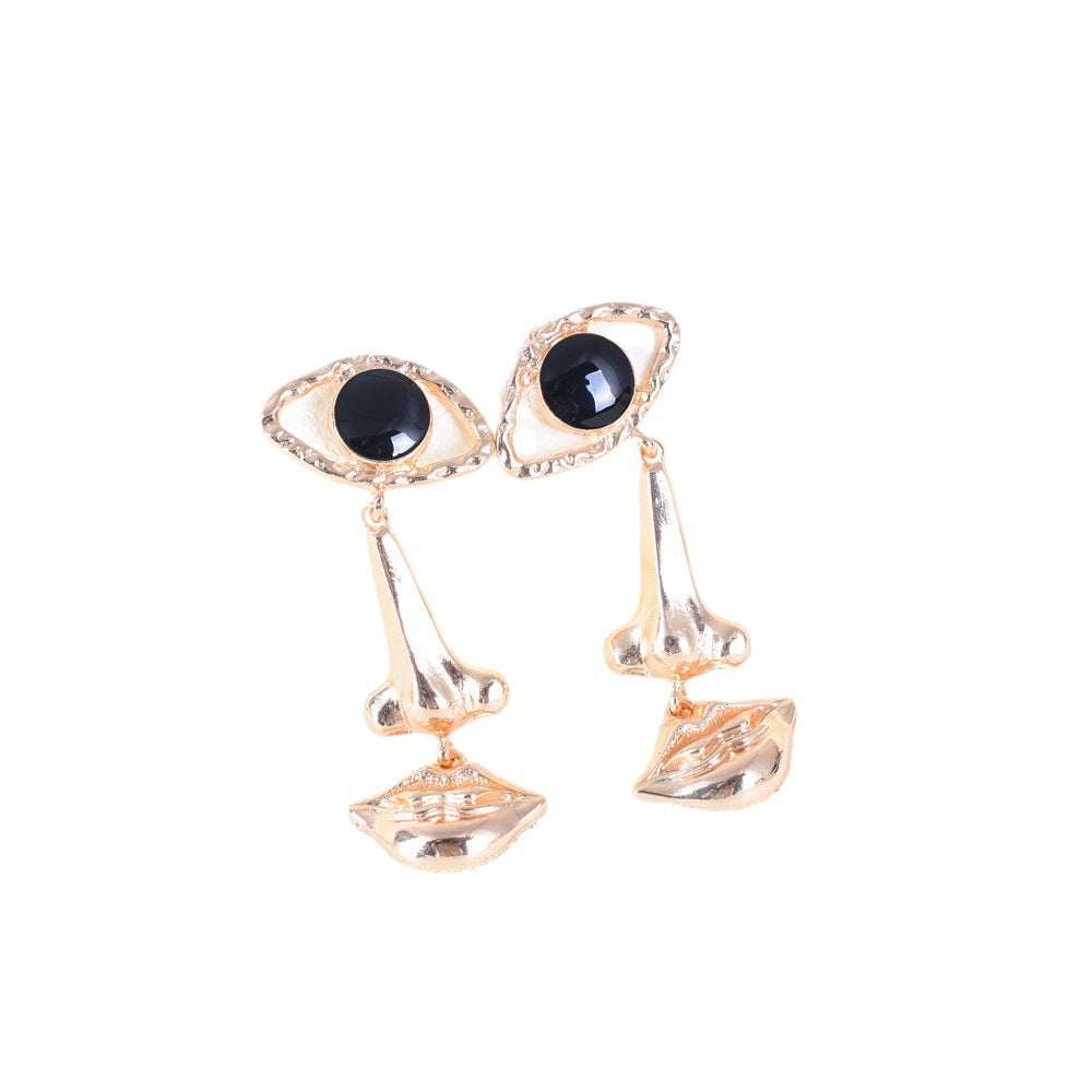 Exaggerated Long Retro Nose Lips Eye Earrings