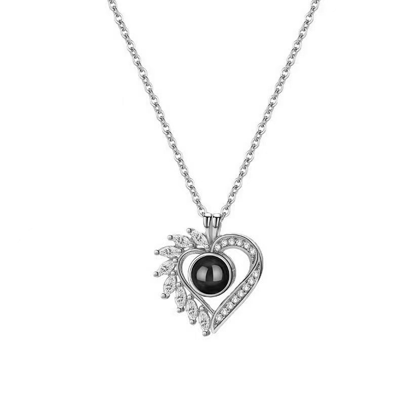 S925 Silver Half Moon Diamond Projection Necklace