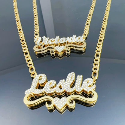 Personalized Double-layer Heart-shaped Nameplate Necklace