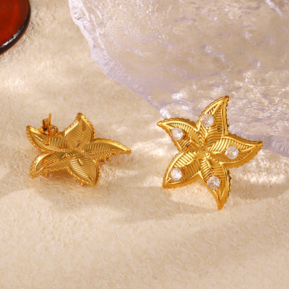 Rusty Steel Exaggerated Design Starfish Earrings Women's Seaside