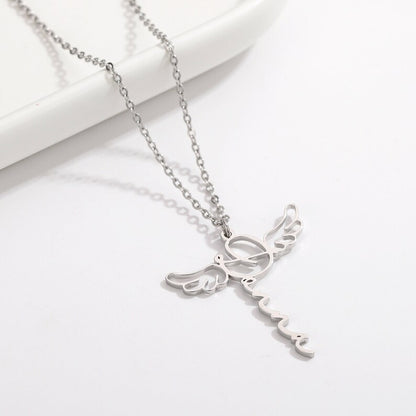 Hollowed Out Angel Wings Name Necklace