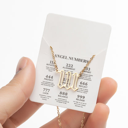 2026 Women's New Angel Lucky Digital Pendant Necklace Fashion 000-999 Stainless Steel Vintage Necklace