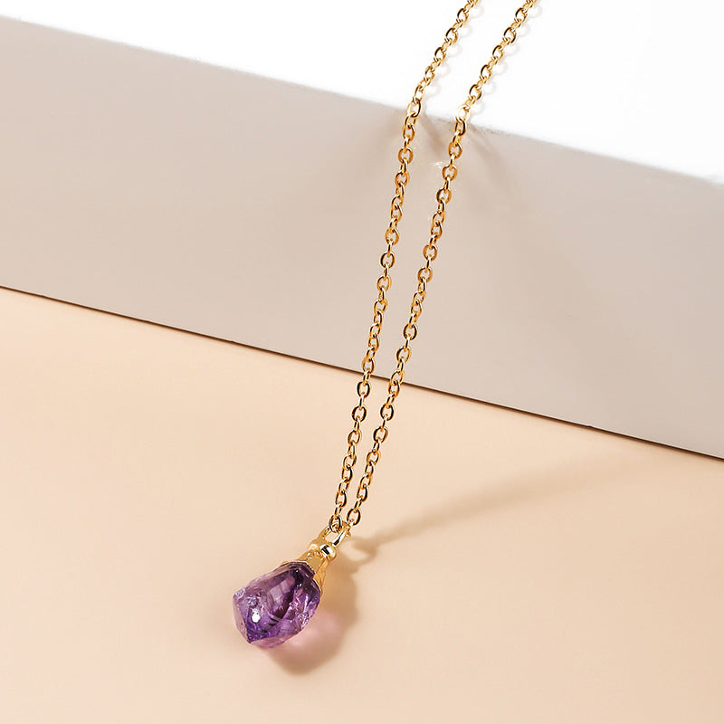 Amethyst Rough Stone Gold Plated Pendant Necklace Simple Style Ladies Jewelry Clavicle Chain