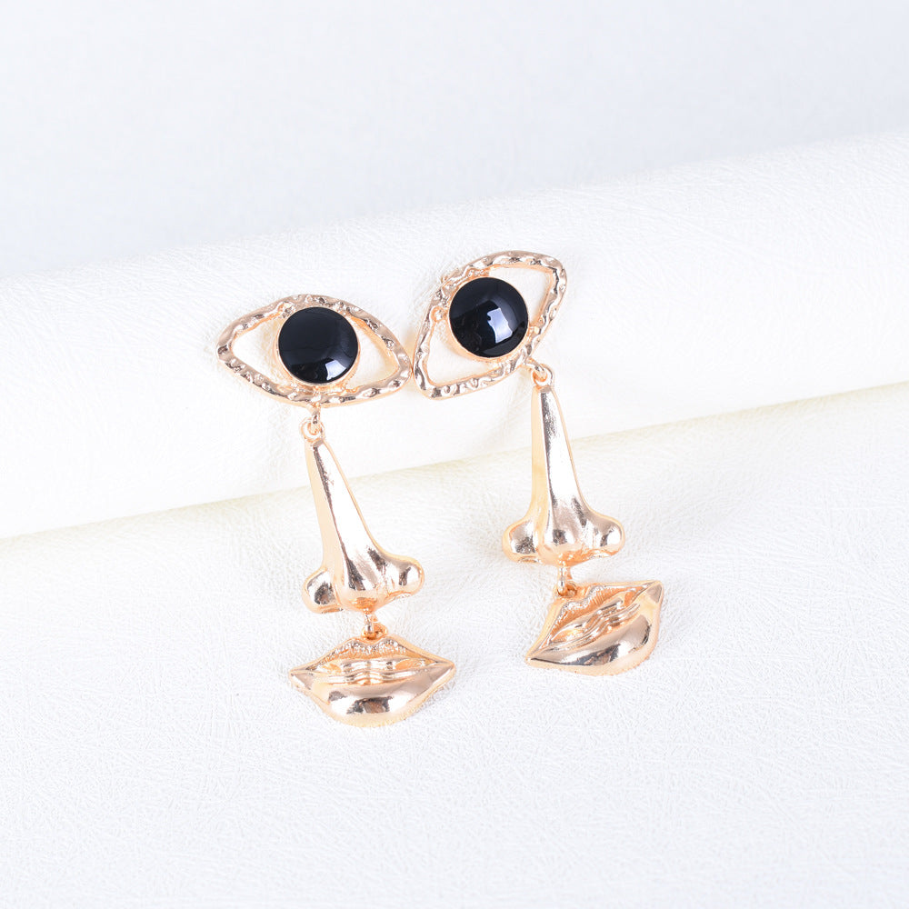 Exaggerated Long Retro Nose Lips Eye Earrings