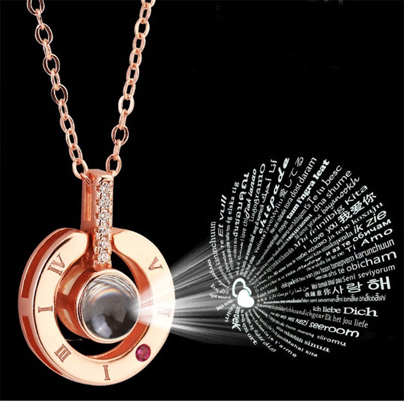 Projection S925 Sterling Silver 100 Languages I Love You Pendant Necklace Jewelry
