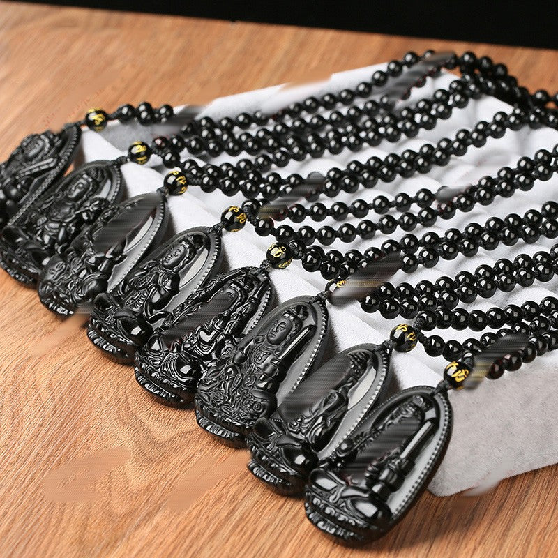 Natural Crystal Obsidian Raw Stone Polished Carved Pendant Necklace Ornaments