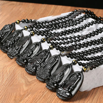 Natural Crystal Obsidian Raw Stone Polished Carved Pendant Necklace Ornaments