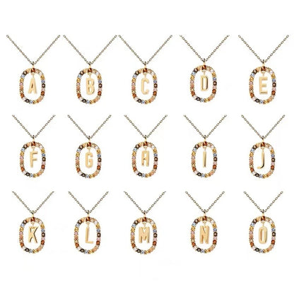 Colored Rhinestone Necklace 26 Alphabet Necklace 18K Fashion Jewelry