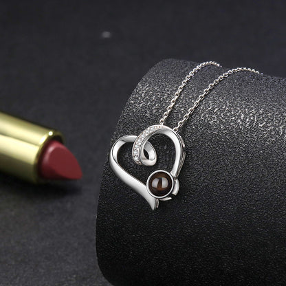 S925 Silver Half Moon Diamond Projection Necklace