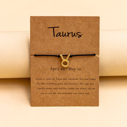 12 Constellation Zodiac Sign Rope Bracelet Adjustable Couple Bracelets