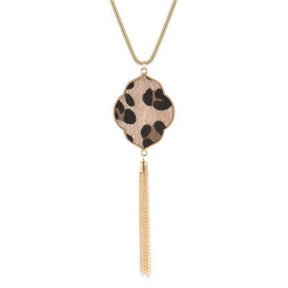 Accessories Horsehair Leopard Print Flower Tassel Necklace