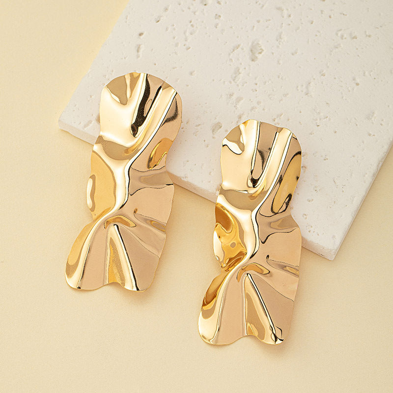 Exaggerated Personalized Design Pleated Metal Earrings