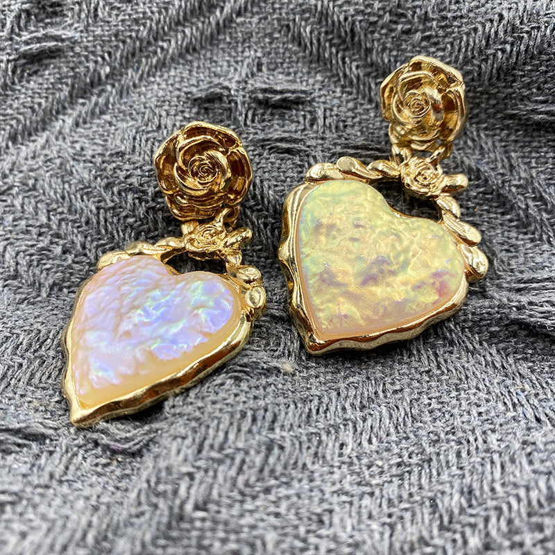 French Vintage Love Pendant Exaggerated Earrings