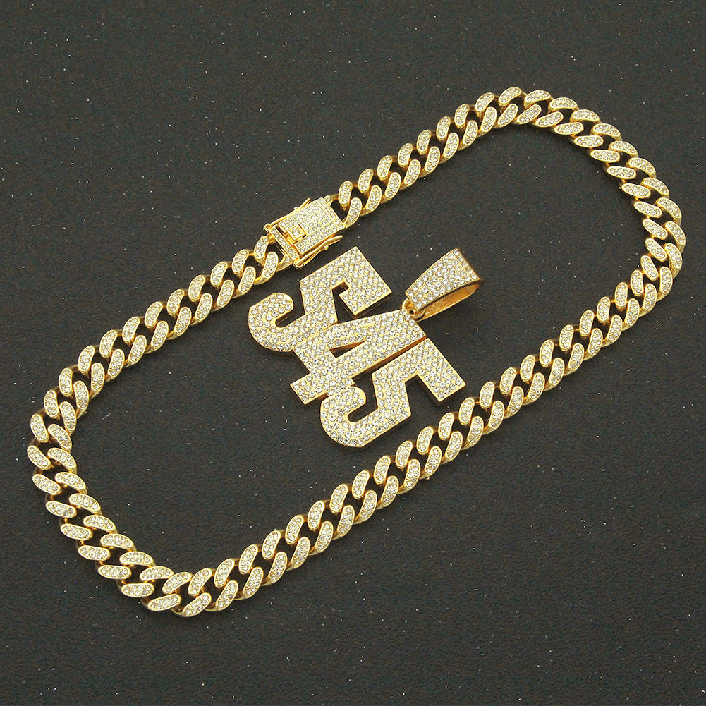 Hip-hop Full Diamond Three-dimensional Number Pendant Necklace For Men