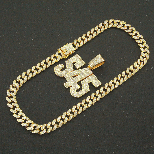 Hip-hop Full Diamond Three-dimensional Number Pendant Necklace For Men