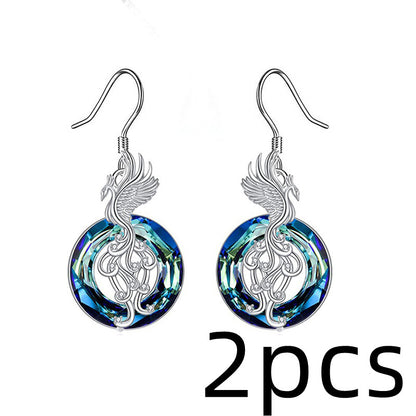New Firebird Crystal Pendant Necklace Women's Colorful Phoenix Earrings