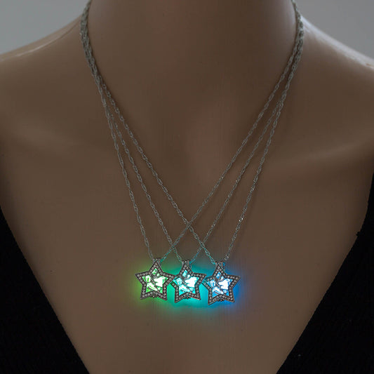 Halloween multicolored diamond-studded Pentagram Angel glow-in-the-dark Necklace
