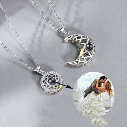 Packing Card Stainless Steel Sun And Moon Projection Necklace
