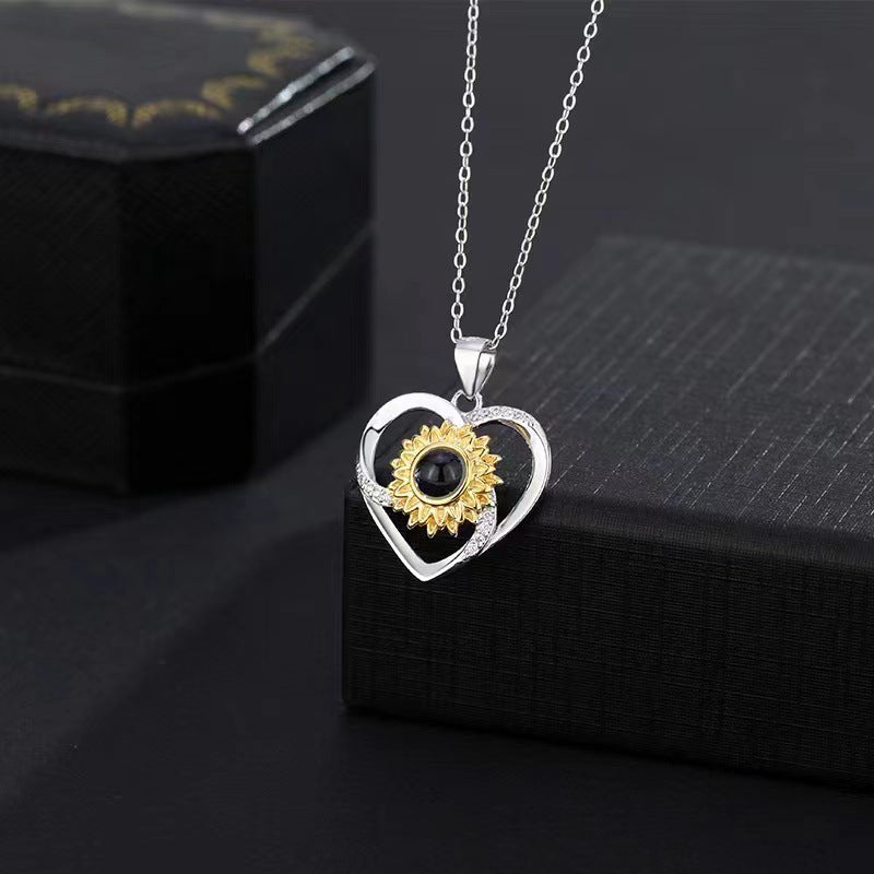 925 Silver Sunflower Projection Necklace For Women