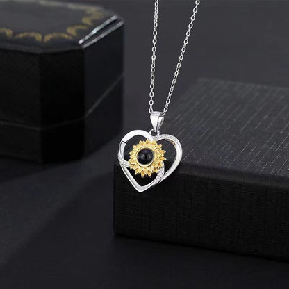 925 Silver Sunflower Projection Necklace For Women