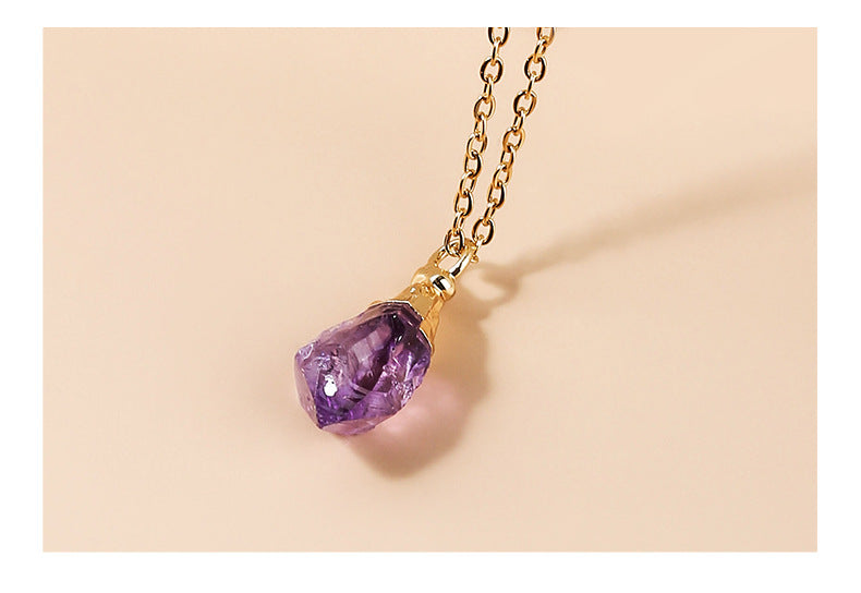 Amethyst Rough Stone Gold Plated Pendant Necklace Simple Style Ladies Jewelry Clavicle Chain