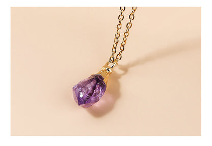 Amethyst Rough Stone Gold Plated Pendant Necklace Simple Style Ladies Jewelry Clavicle Chain