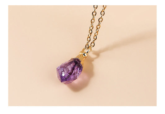 Amethyst Rough Stone Gold Plated Pendant Necklace Simple Style Ladies Jewelry Clavicle Chain