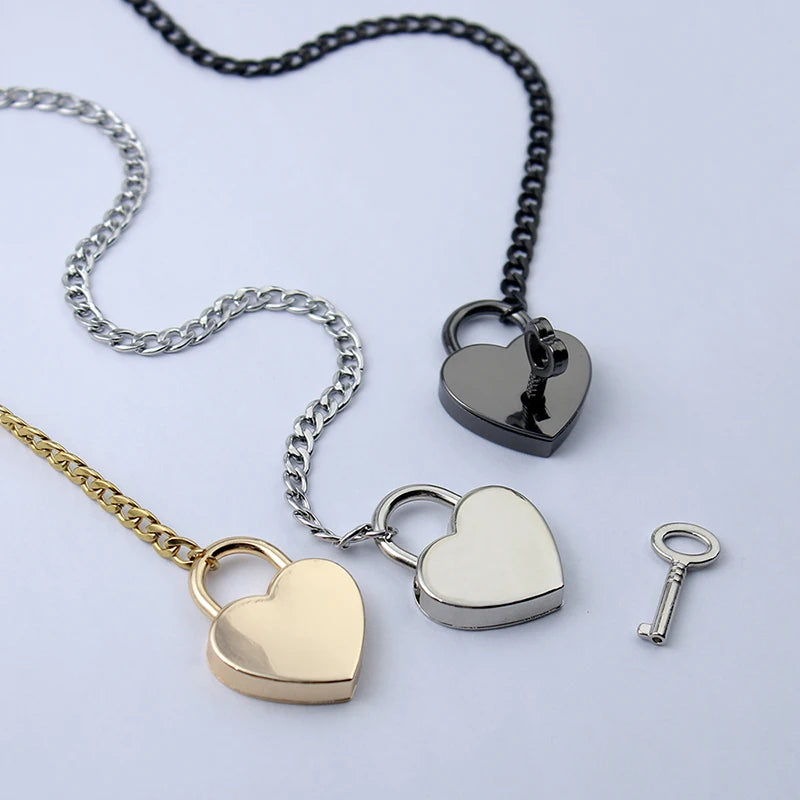 Fashion Jewelry 2026 New Slip Chain Necklace Heart O-Ring Rock Cuban Long Necklace Adjustable Heart Shaped Lock Core With Key