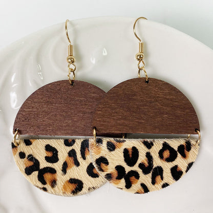 Leopard Print Horsehair Cowhide Earrings With Bohemian Gold Dots