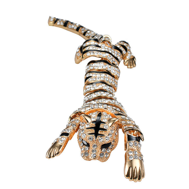 Eco-friendly Exaggerated Tiger Brooch With Diamonds