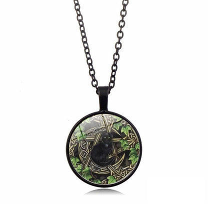 Five-pointed Star Black Cat Time Stone Pendant Necklace For Women