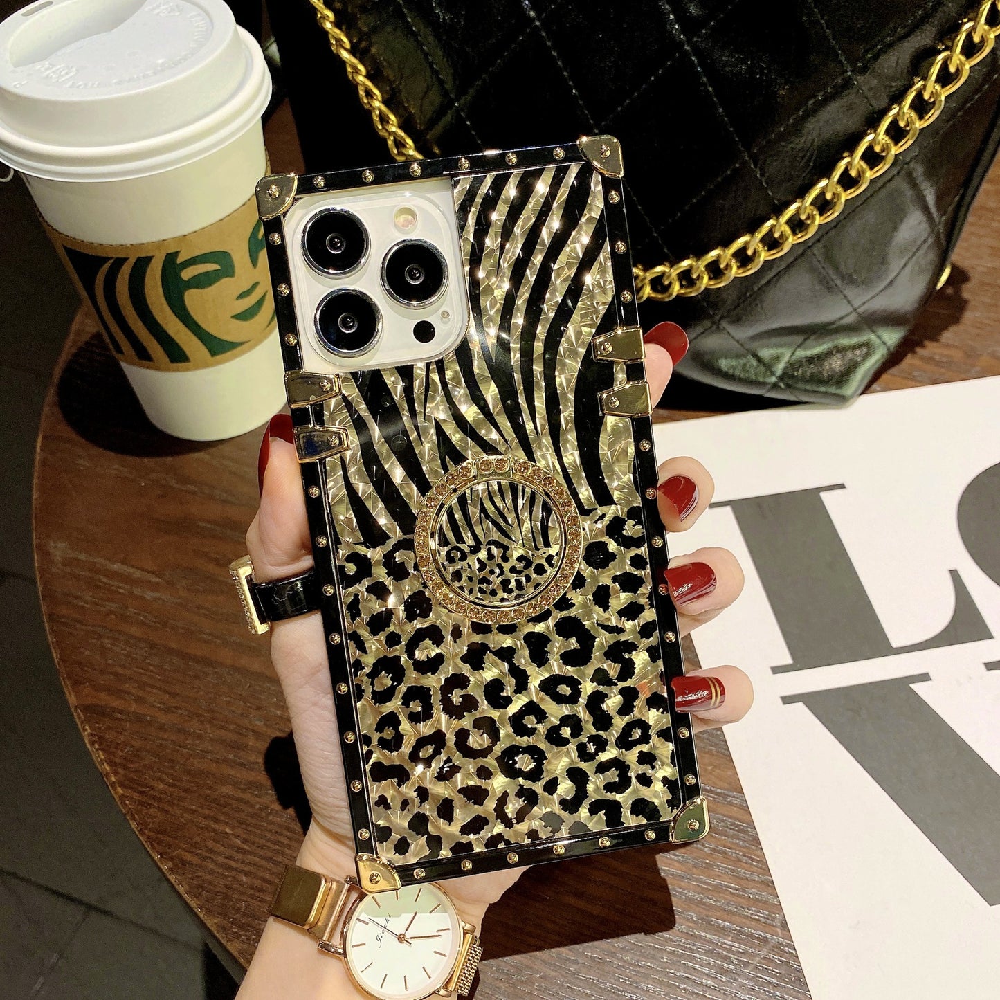 Fashion Autumn And Winter Leopard Feather Square Mobile Phone