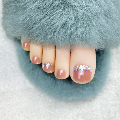 Toe Nails, Small Flowers With Diamonds, Summer White And Nail Patches, Toe Nail Patches ZD-332