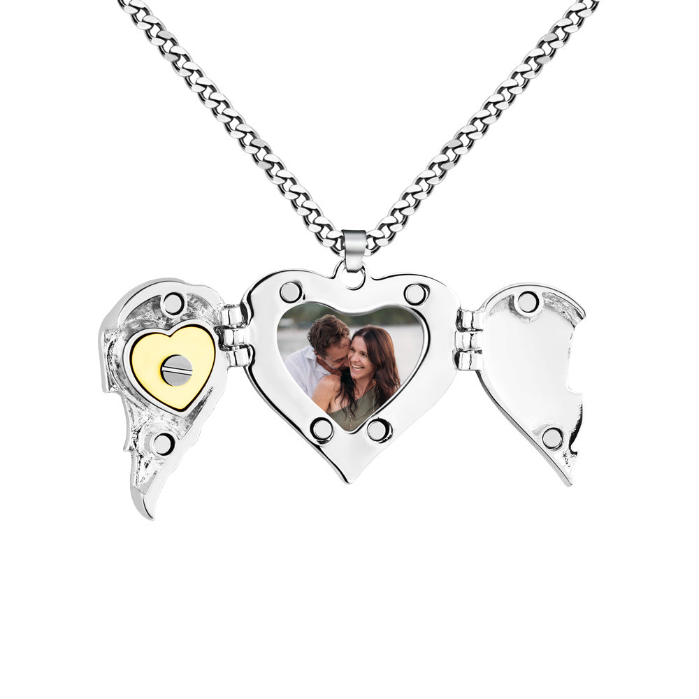 Color Printable Photo Heart Wings Necklace