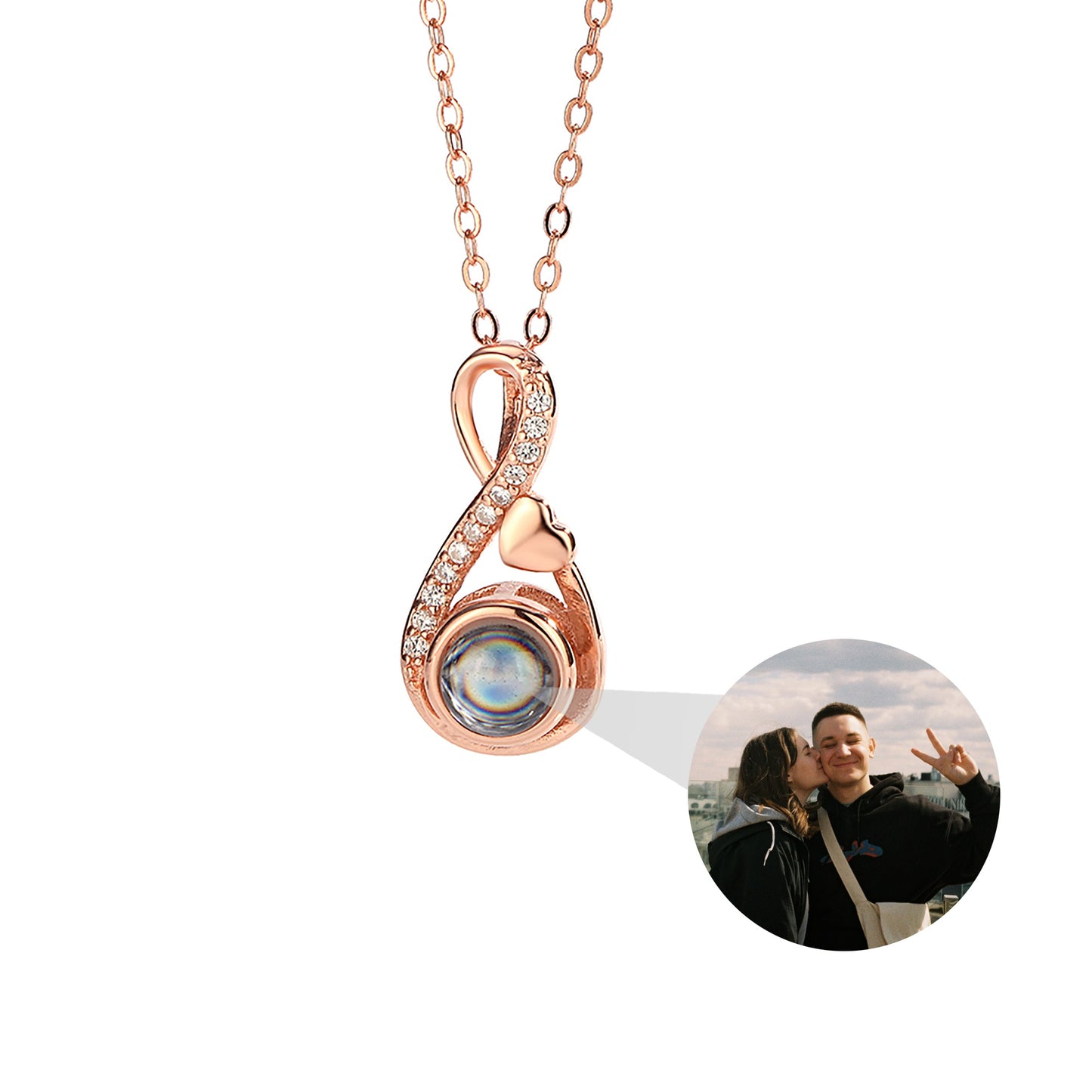 Sterling Silver 8-ring Love 100 Languages Projection Necklace